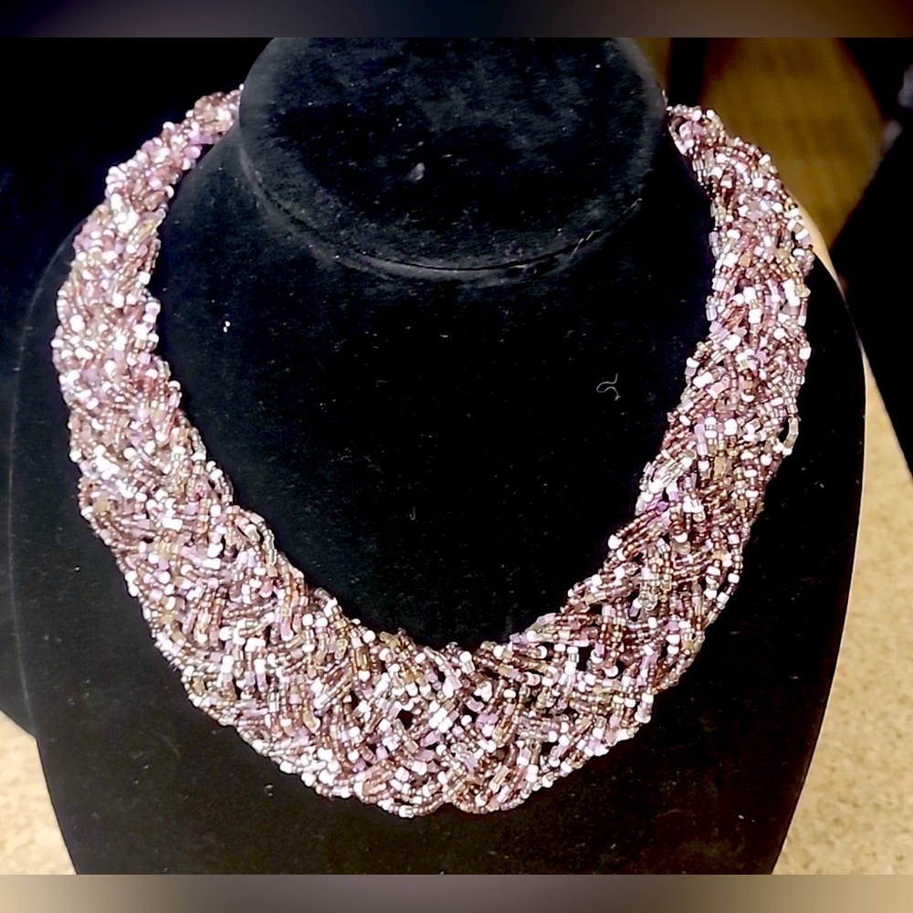 Beaded Lavender Vintage Shimmering Necklace Multi Layer and Stunning